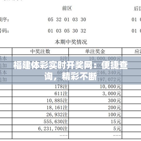 福建体彩实时开奖网：便捷查询，精彩不断