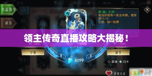 领主传奇直播攻略大揭秘！